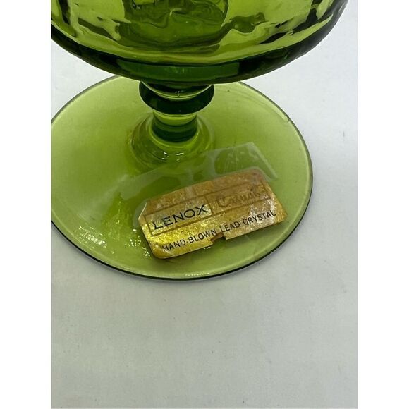 Vintage Lenox Handblown Set Of 2  Green Wine Glasses Lead  Crystal Made in USA - Picture 6 of 9